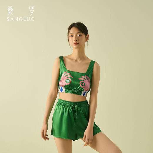 【采】SANGLUO OKK萌趣弹力桑蚕丝睡衣吊带短裤轻运动可外穿家居服套装 商品图1