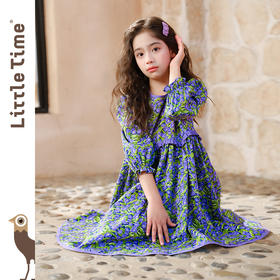 Little time女童连衣裙2025春季新款法式公主裙儿童复古碎花长裙
