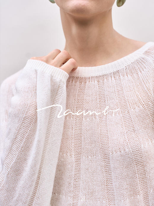 ZAANLI｜ZN10015 既白色 镂空感羊绒羊毛轻透针织上衣 商品图3