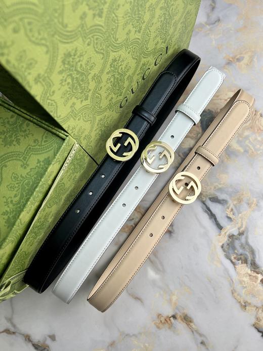 GU 最新款古奇腰带 光面平纹牛皮🐂 专属定制真空电镀亮面五金 ,😍时尚出行 🎁配专柜全套包装，宽：2.5cm 商品图0
