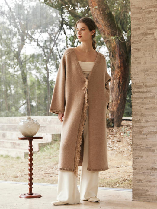 ZAANLI｜ZN20003-1 楸驼 灵动气质羊绒流苏长针织开衫 商品图2