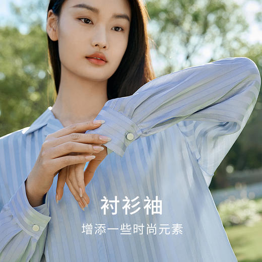 金三塔新品100%桑蚕丝桑波缎条纹真丝睡衣女宽松舒适衣裤套  YSFFA211 商品图2