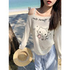 <曾小咸推荐>猫咪印花侧边露肩长袖T恤罩衫 商品缩略图3