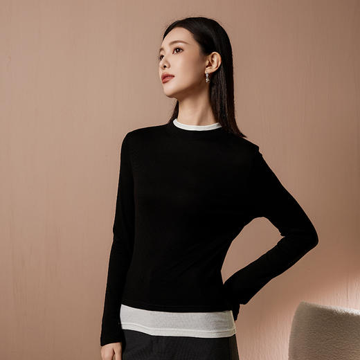 I'd爱帝莱赛尔绵羊毛时尚撞色假两件针织打底衫 商品图2