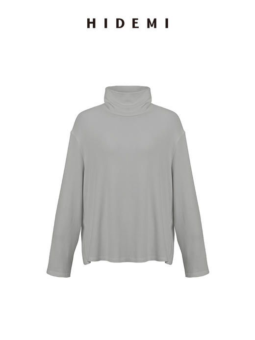 HIDEMI 极简廓形简约设计感堆堆领绒面针织长袖上衣 商品图3