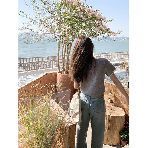 <曾小咸推荐>蕾丝边蝴蝶结拼接短袖针织衫T恤 商品图4