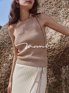 ZAANLI｜ZN10010 沙色 轻量感羊毛混纺绑带挂脖针织背心