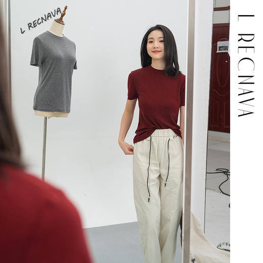 【天丝+超细美利奴羊毛】半高领气质羊毛软糯T 针织短袖 遮肉显瘦 商品图1