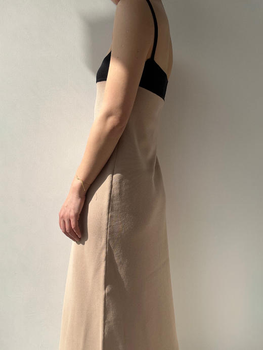 ZAANLI｜ZN50003 沙色/ 雾黑 修身羊毛混纺拼色针织连衣裙 商品图2