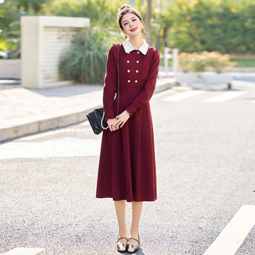 气质优雅撞色小翻领，长袖修身显瘦连衣裙HMQY2890 商品图0