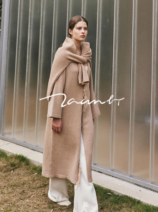 ZAANLI｜ZN20003-1 楸驼 灵动气质羊绒流苏长针织开衫 商品图3