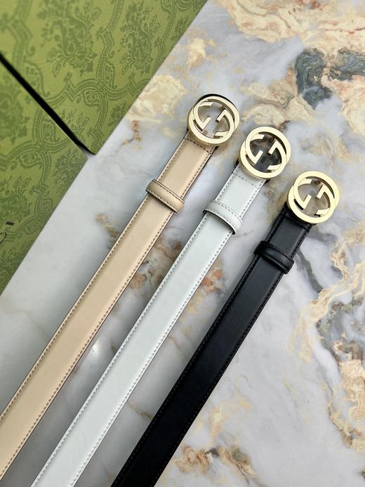 GU 最新款古奇腰带 光面平纹牛皮🐂 专属定制真空电镀亮面五金 ,😍时尚出行 🎁配专柜全套包装，宽：2.5cm 商品图1