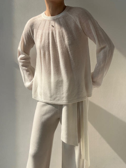 ZAANLI｜ZN10015 既白色 镂空感羊绒羊毛轻透针织上衣 商品图9