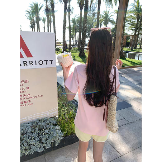 <曾小咸推荐>韩系卡通动物刺绣粉色短袖T恤 商品图4