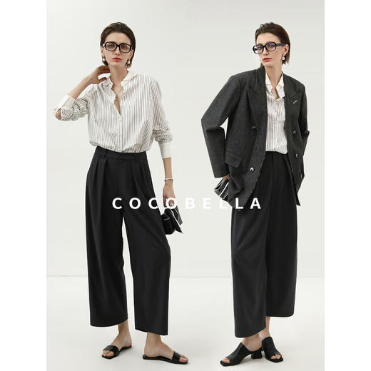 COCOBELLA静奢风高智感打褶西裤春商务休闲直筒阔腿裤PA3069 商品图1