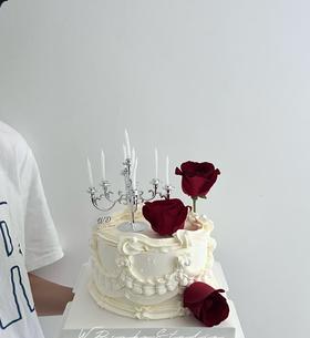 【优品系列】---【烛台玫瑰花边款】情人节七夕，520蛋糕（单层加高款）