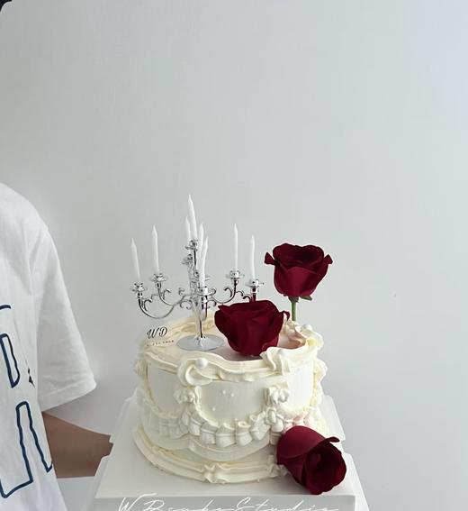 【优品系列】---【烛台玫瑰花边款】情人节七夕，520蛋糕（单层加高款） 商品图0