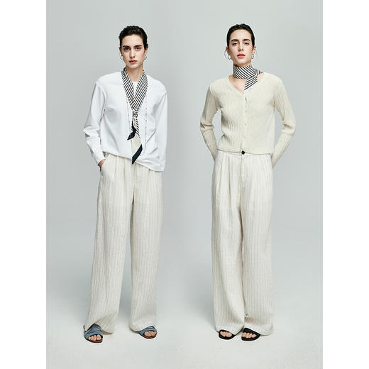 棉仓362618016-初棉苣轻薄亚麻色织条纹宽松休闲裤 商品图3