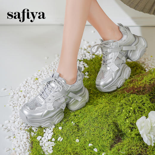 Safiya/索菲娅2025潮流街头透气网面蕾丝烫钻增高运动老爹鞋 SFD1112263 商品图2