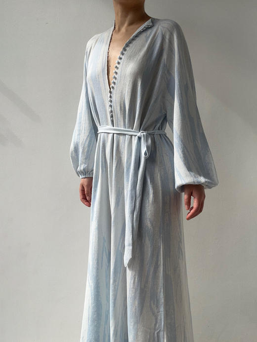 ZAANLI｜ZN50001-1 空蓝 质感真丝棉提花灯笼袖针织连衣裙 商品图7