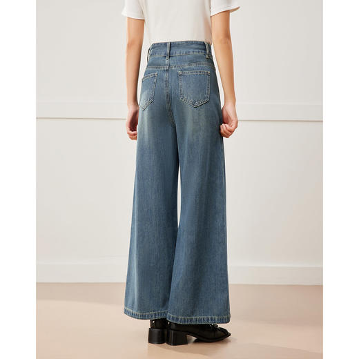 【小个子】 IEF/爱依服2025 春季 韩版时尚长裤女微喇小众设计牛仔阔腿裤DS36868 商品图4