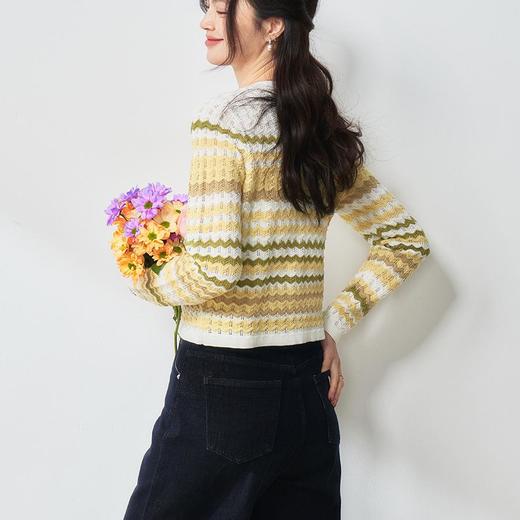 【高货sh】全新升级【铂金会员220/天猫289/差价69】(11840) 洛诗琳25春夏水波纹撞色纹针织拼色镂空时尚温柔针织开衫 商品图4