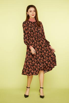 ANSUABEL 针织高领花朵收腰连衣裙 11441