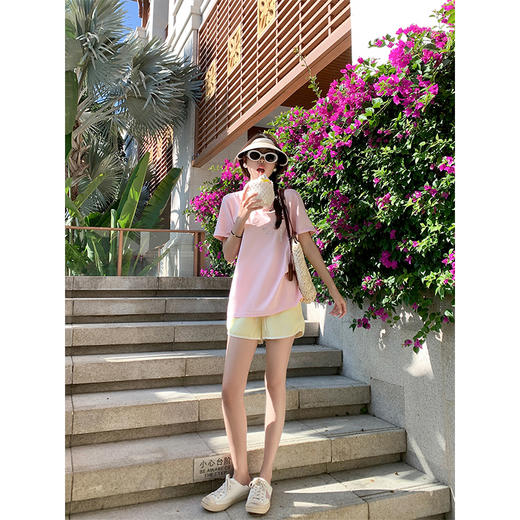 <曾小咸推荐>韩系卡通动物刺绣粉色短袖T恤 商品图1