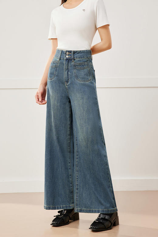 【小个子】 IEF/爱依服2025 春季 韩版时尚长裤女微喇小众设计牛仔阔腿裤DS36868 商品图6