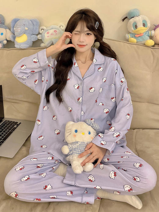 【GZ】无忧购可爱卡通云朵棉开衫家居服套装带胸垫 商品图3