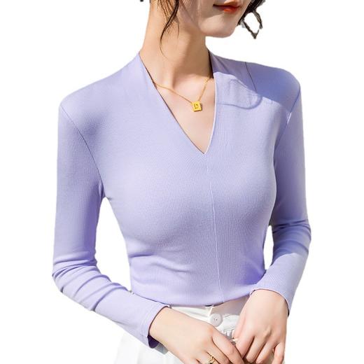 螺纹打底衫女2025新款女装性感深V洋气小衫弹力内搭紧身长袖上衣 商品图4