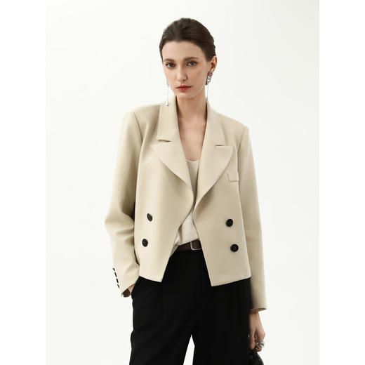 COCOBELLA静奢风阔肩短款小西装女25春商务西服外套SI3010B-2 商品图3