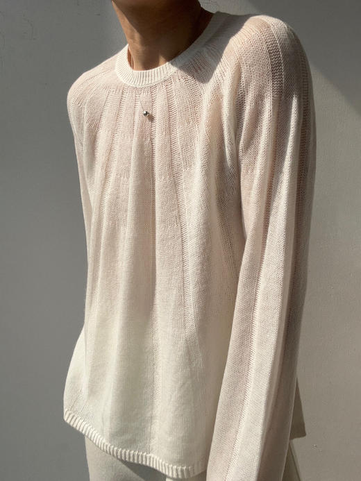 ZAANLI｜ZN10015 既白色 镂空感羊绒羊毛轻透针织上衣 商品图0