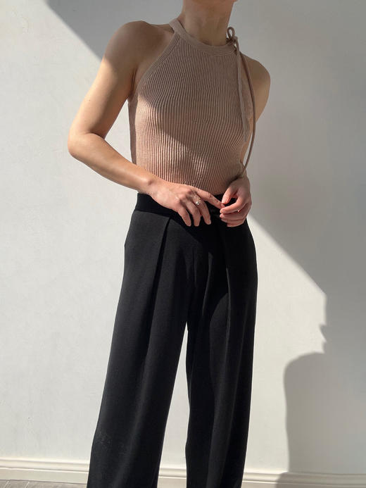 ZAANLI｜ZN40006 雾黑色 桑蚕丝垂感前褶针织阔腿裤 商品图6