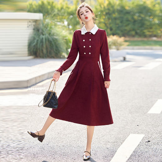 气质优雅撞色小翻领，长袖修身显瘦连衣裙HMQY2890 商品图1