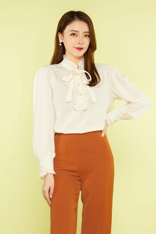 Le Malene 立领荷叶边飘带衬衣 11446 商品图0