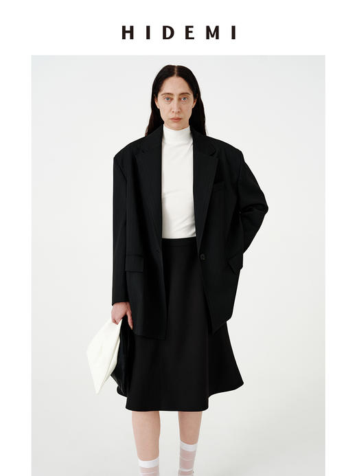 HIDEMI 银线细条纹极简大廓形垫肩大宽肩男朋友卷边西装 商品图10