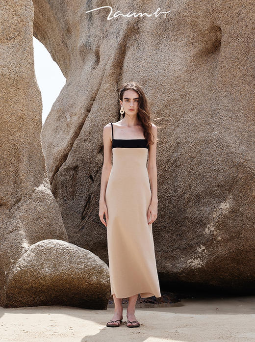 ZAANLI｜ZN50003 沙色/ 雾黑 修身羊毛混纺拼色针织连衣裙 商品图9