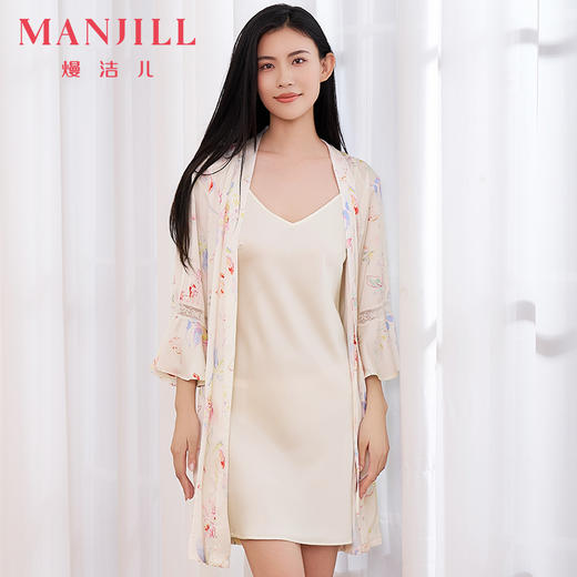 【商场同款】熳洁儿 冰雪丝家居服春夏新款七分袖袍+吊带裙两件套25203110 商品图0