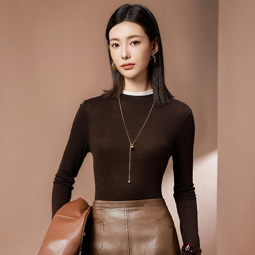 I'd爱帝莱赛尔绵羊毛时尚撞色假两件针织打底衫 商品图7