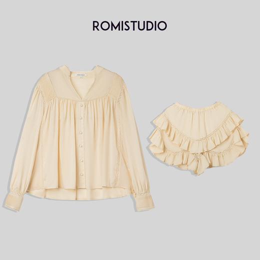 法式米杏色衬衣高腰半身荷叶边短裙套装T2782/D2783 商品图0