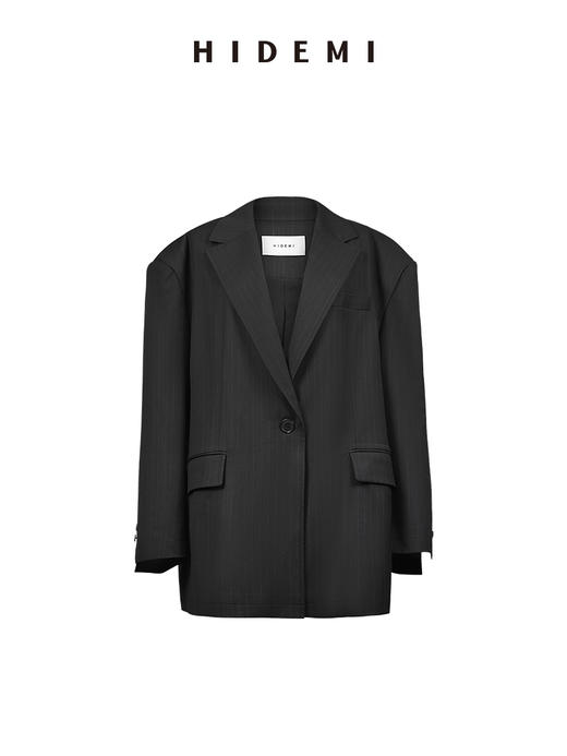 HIDEMI 银线细条纹极简大廓形垫肩大宽肩男朋友卷边西装 商品图12