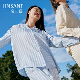 金三塔新品100%桑蚕丝桑波缎条纹真丝睡衣女宽松舒适衣裤套  YSFFA211