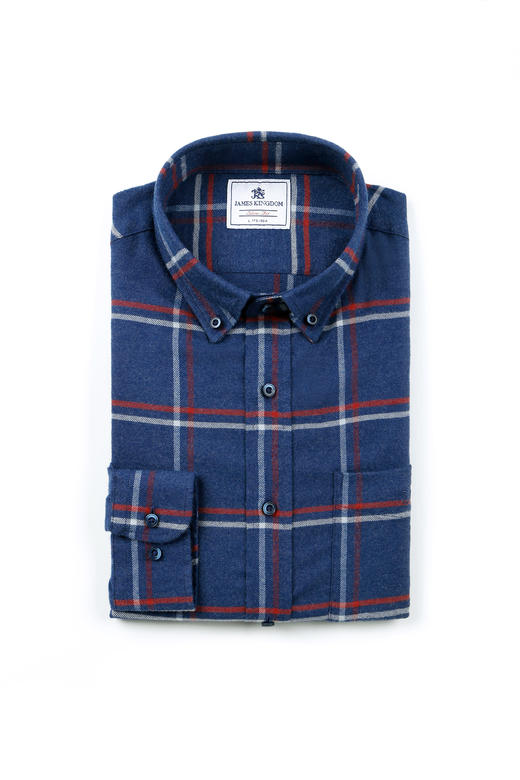 占姆士法兰绒衬衫男长袖中青年格子英伦风商务休闲新款衬衫春季 商品图1