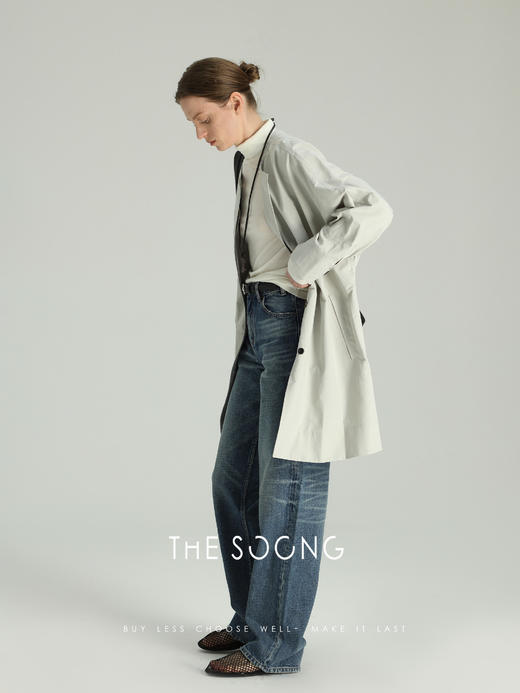THESOONG‘有风度’极简舒适质感无领单排扣风衣外套HWWT6488 商品图7