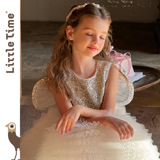 Littletime女童连衣裙2025春夏公主裙礼服儿童甜美网纱亮片蛋糕裙 商品图1