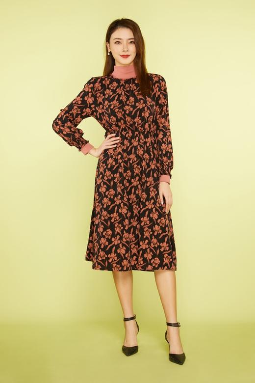 ANSUABEL 针织高领花朵收腰连衣裙 11441 商品图4