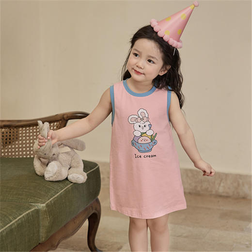 夏季女宝宝女长款背心裙婴儿凉感冰瓷棉连衣裙休闲T恤裙80-150cm 商品图3