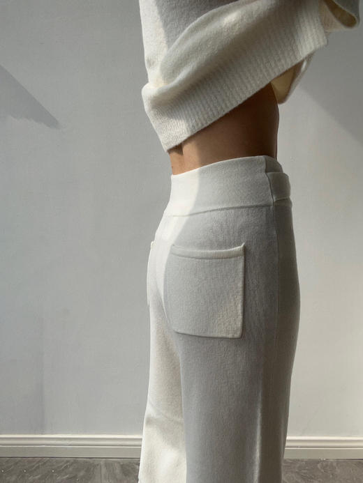 ZAANLI｜ZN40007 既白色 飘带羊绒羊毛针织长裤 商品图7