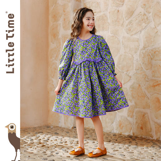 Little time女童连衣裙2025春季新款法式公主裙儿童复古碎花长裙 商品图1